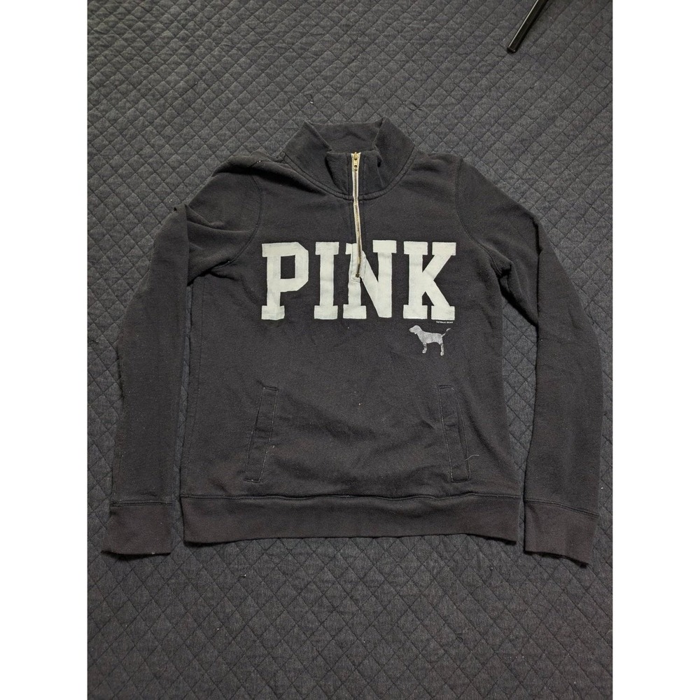 Pink Victoria's Secret Sweatshirt Jacket Womens M Black Mock Neck Long Sleeve
